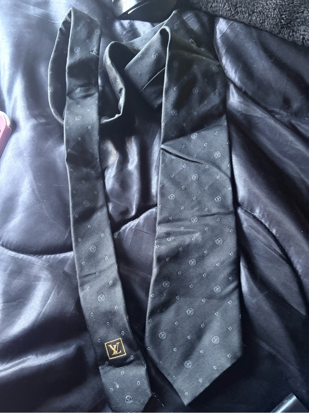 Louis Vuitton Black Silk Tie with Subtle Logo Motif